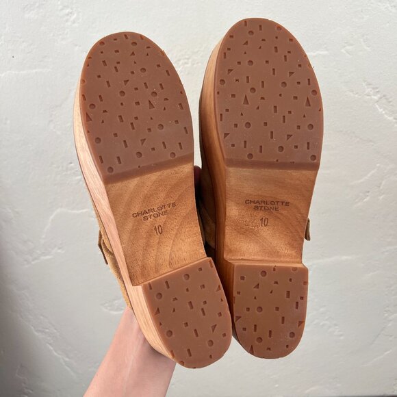 NEW Charlotte Stone Sam Clogs in Bamboo tan brown suede platform clogs buckle 10 - Picture 10 of 12